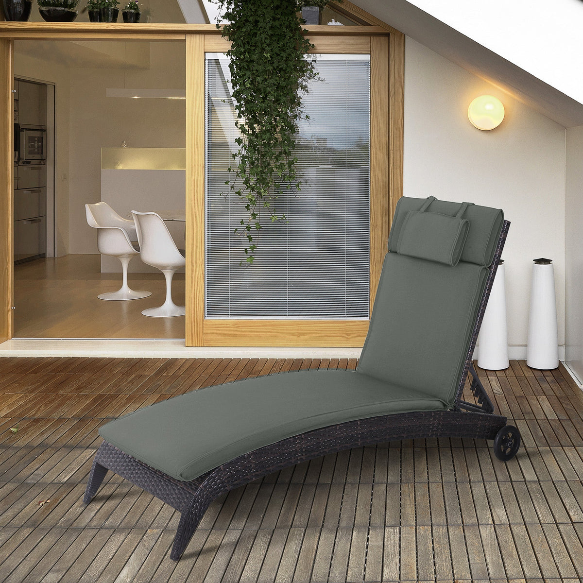 Lounger Cushion, Garden, Removable Headrest, Polyester Cotton Fibre, Grey