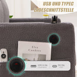 2-Seater Sofa USB-C LED Cup Holders & Pockets - Light Gray Chenille
