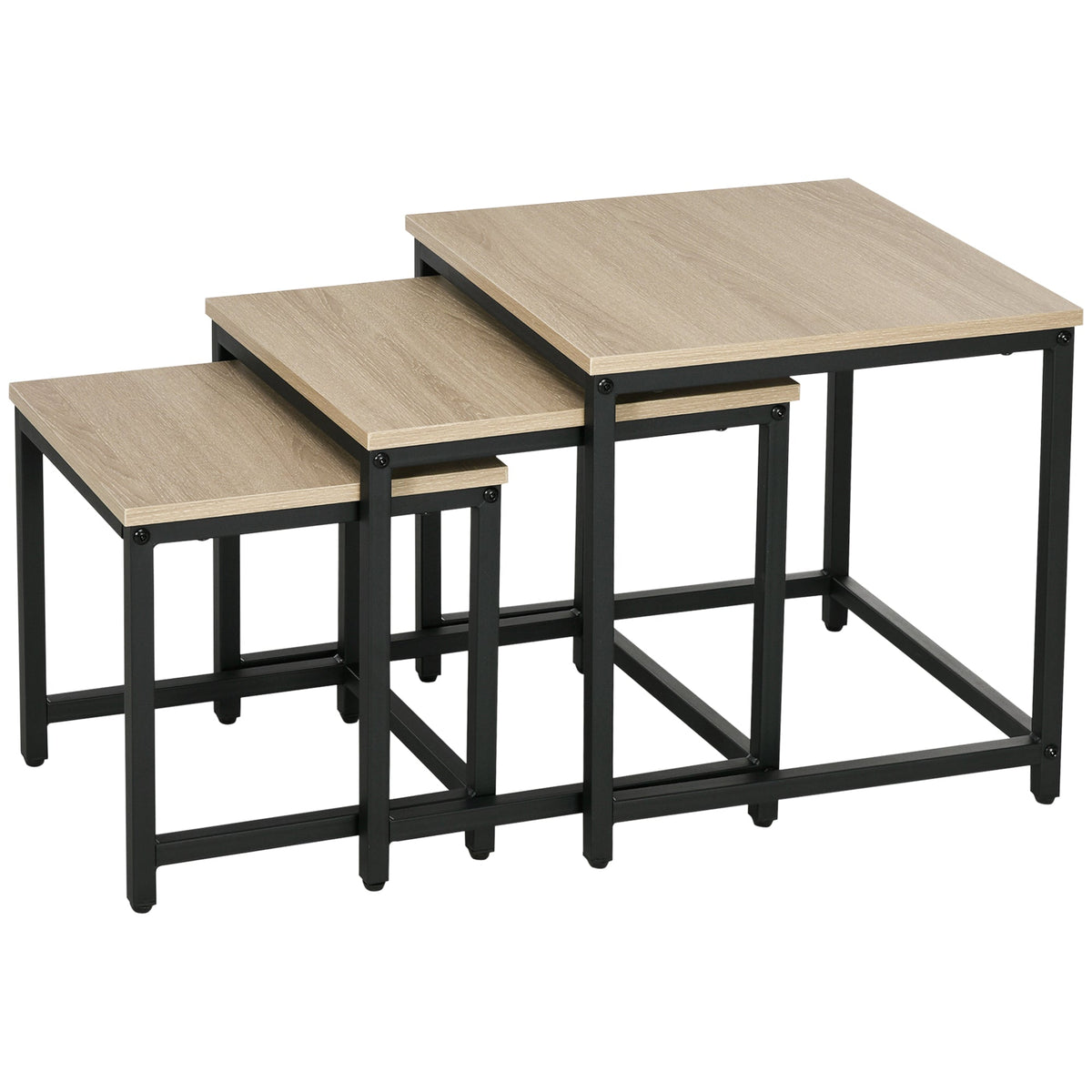 Set of 3 Coffee Tables Nesting Steel Frame Wood Look, Natural