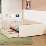 N623P195760A Upholstered Bed with LED Lighting and USB Charging, 140x200cm, Beige Velvet