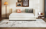 Upholstered Bed 140*200, Pull-Out Sofa Bed with Slatted Frame, Velvet Fabric Beige