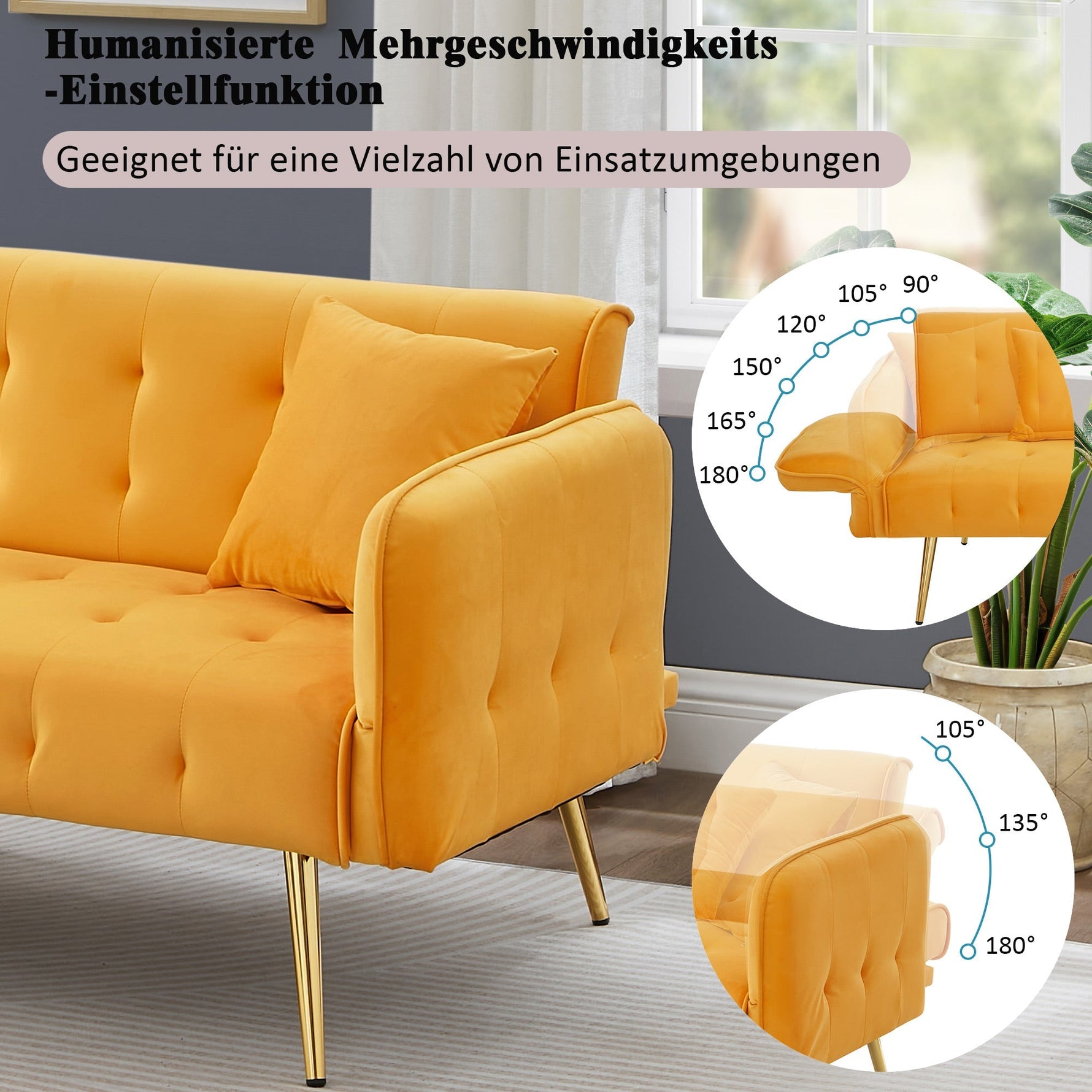 Two-seater Sofa Bed Multifunctional Adjustable Folding Velour Upholstery