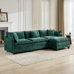 Cloud Sofa 3-Seat Sectional Couch with Double Layer Upholstered Cushion, Green Chenille Fabric