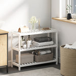 3-Tier Shoe Rack, Bamboo Storage Shelf, White