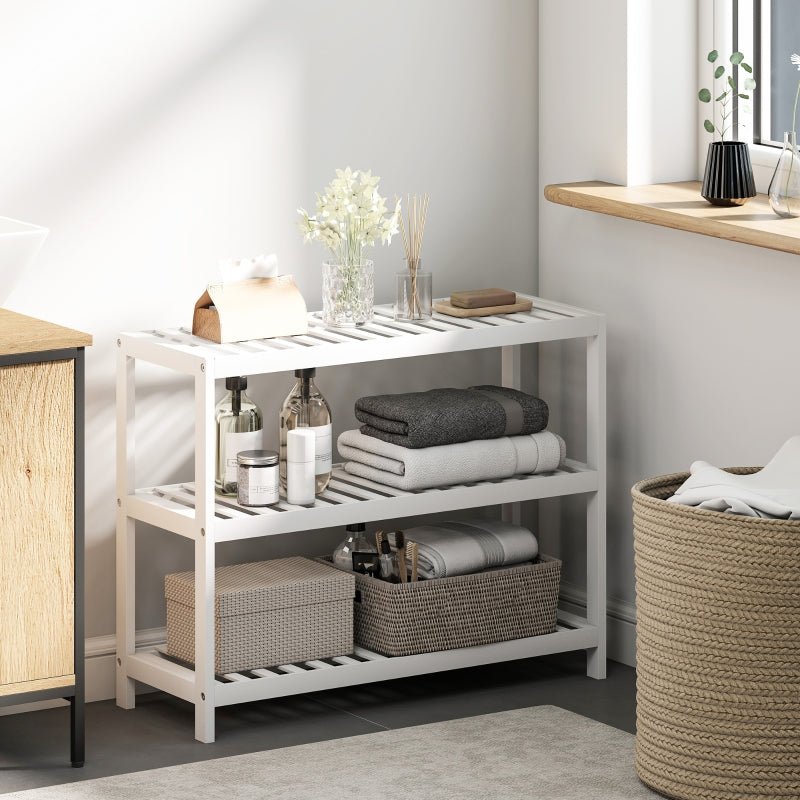 3-Tier Shoe Rack, Bamboo Storage Shelf, White