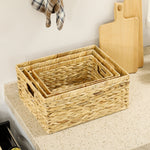 Storage Baskets, Set of 3 Woven Water Hyacinth for Storage and Organization, Natural Wood