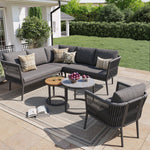 Garden Lounge Set for 5-6 People, 6-Piece Modular Corner Outdoor Sofa with Cushions, PE Rattan Grey
