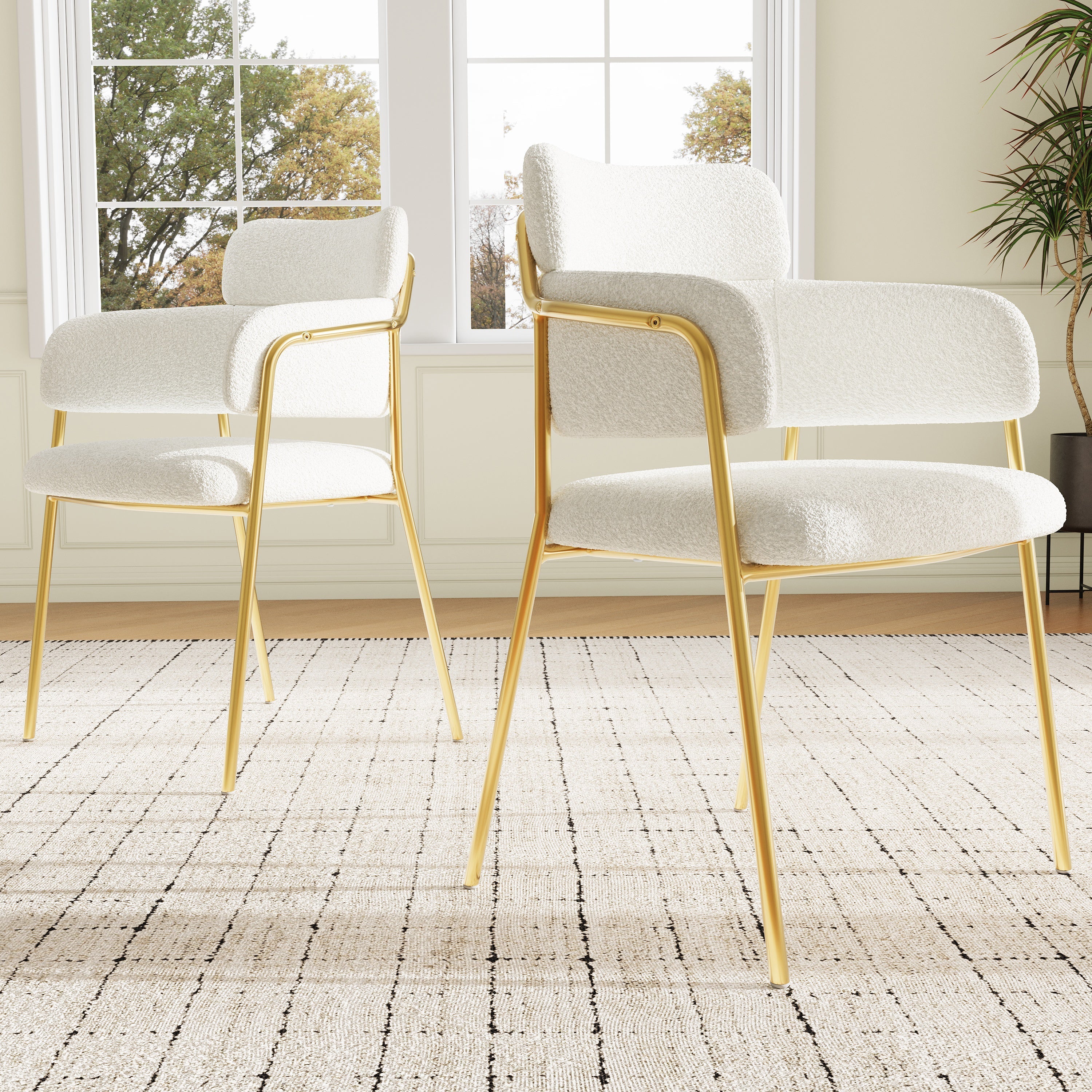 Dining Chair Set of 2 Modern Ergonomic Gold Legs - Beige