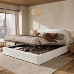Upholstered Double Bed 160x200cm with Storage, Beige Bouclé