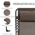 Folding Sun Lounger with Headrest & 5-Position Adjustable Backrest, Brown