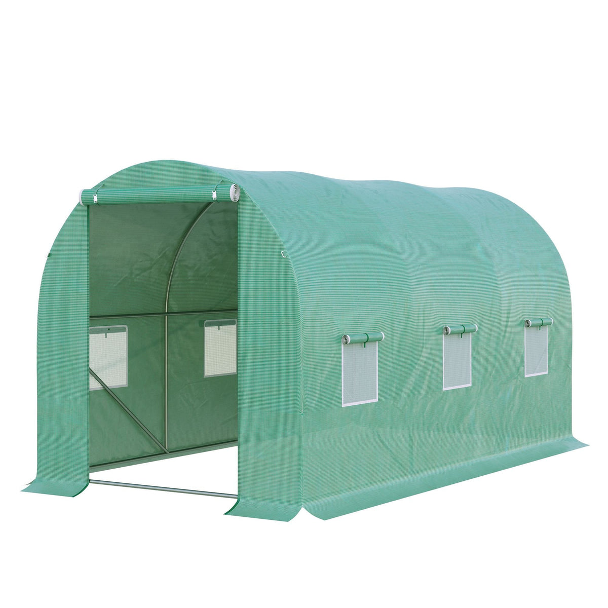 Polytunnel Tomato Greenhouse, 6 Mesh Windows Round Arched, Green