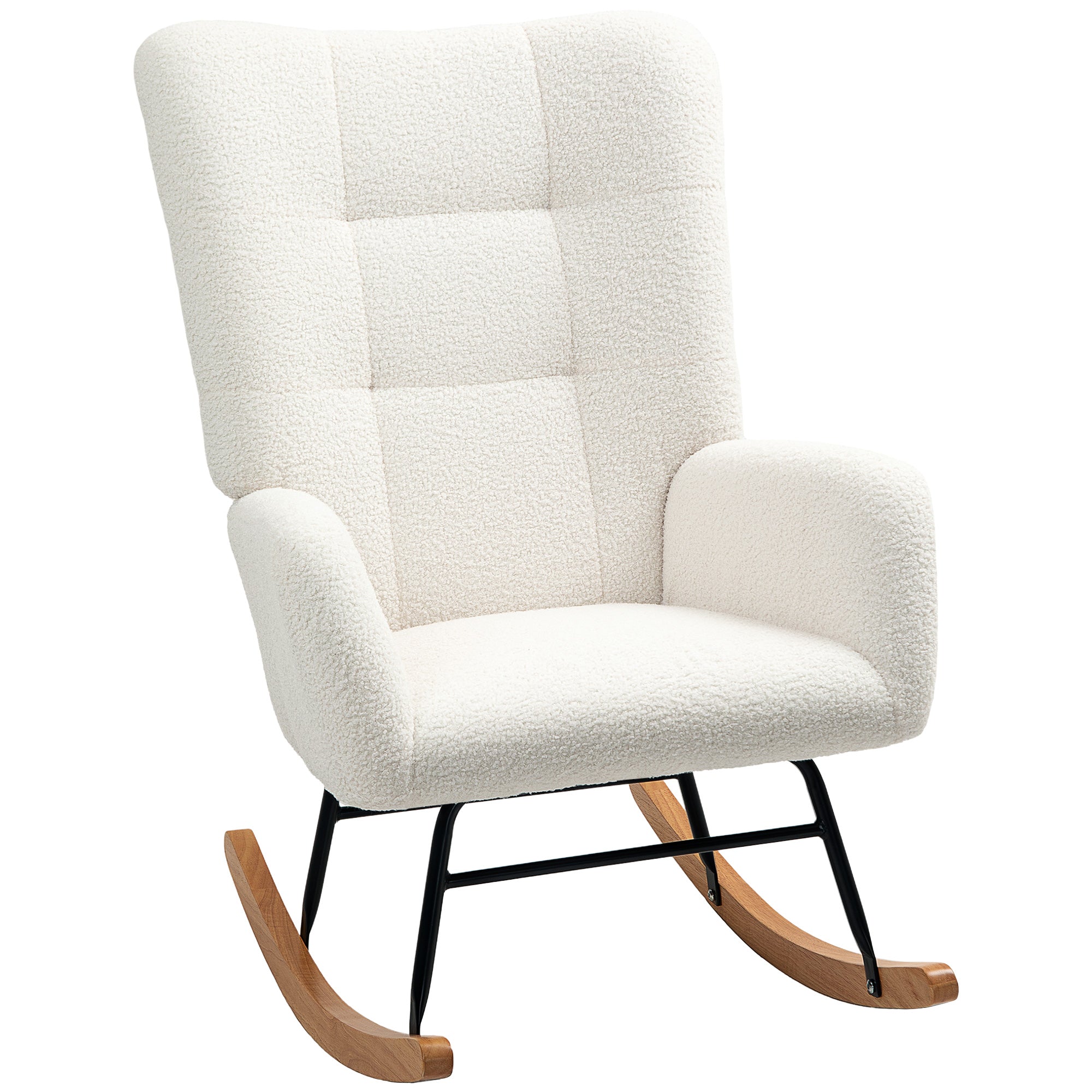 Rocking Chair, Armrests, Teddy Velvet, Cream White