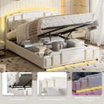 Hydraulic Double Bed 160x200cm with Headboard, Beige Velvet