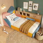 Children's Upholstered Bed 90x200cm with Fall Protection, Multicolour