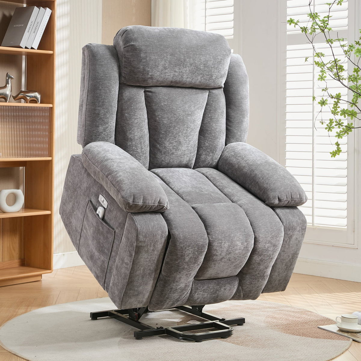 Electric Massage Chair with Lifting Function, Heating, and 8-Point Massage, Grey Fabric