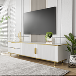 TV Cabinet, Carved Texture with Golden Handles & Feet, Marble