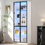 Display Cabinet 80x35x200cm Tall Cabinet Bookcase Wine Rack with Double Doors, Glass/LED