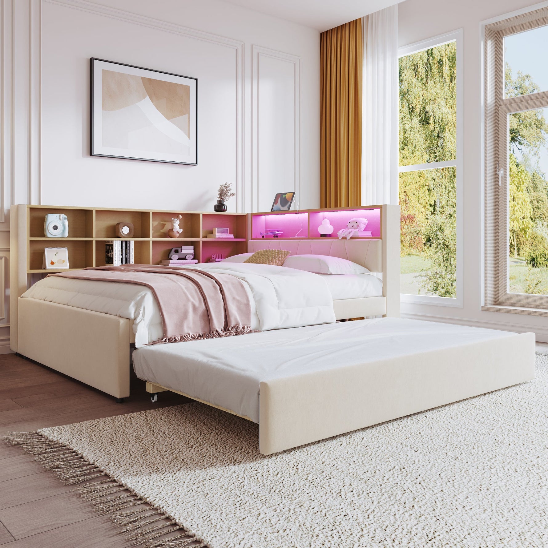 Sofa Bed 140x200 Pull-out Bed USB Storage Beige
