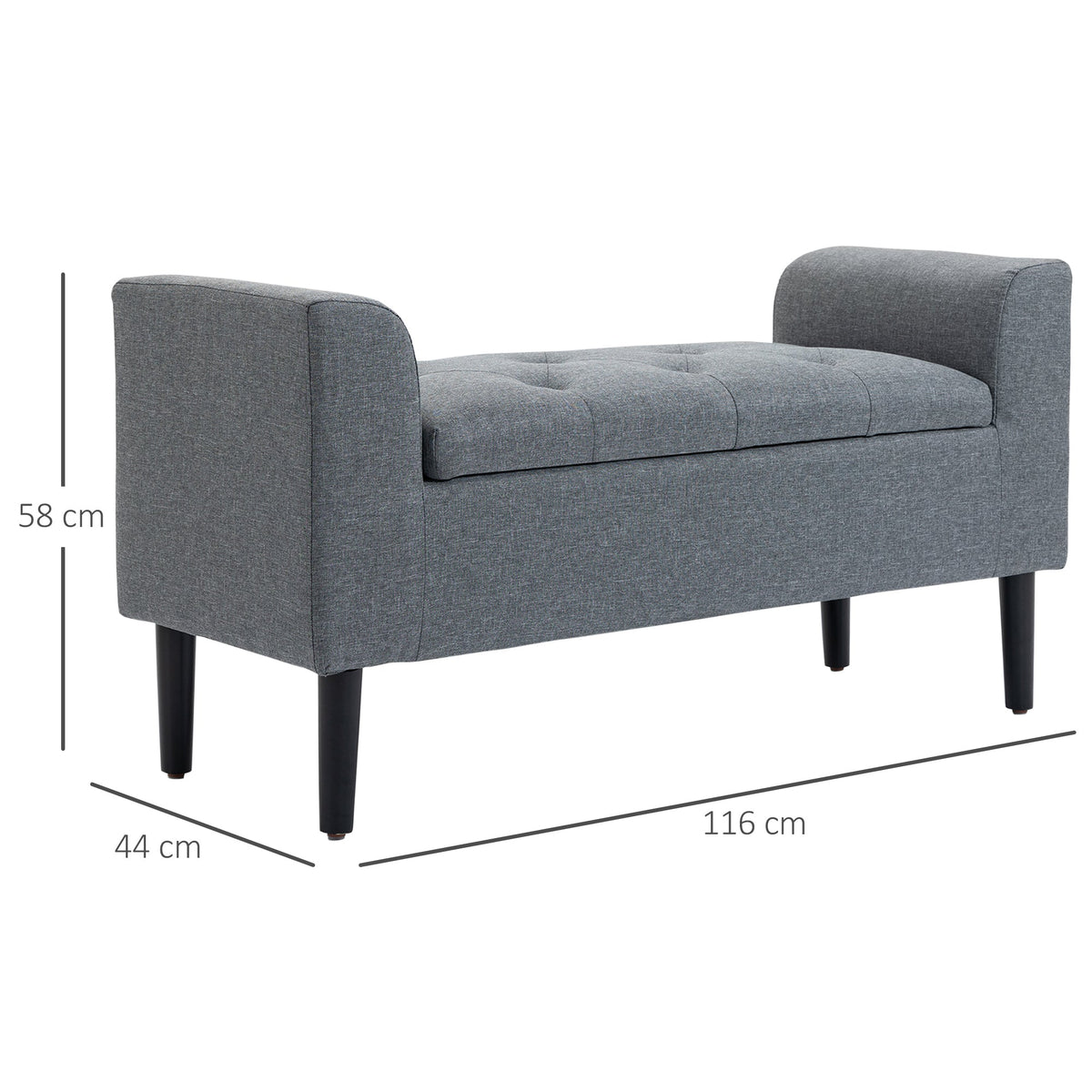 Storage Bench, Upholstered with Wooden Legs, Light Grey