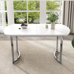 Extendable Dining Table 140/180x80cm 4-6 Seater Modern Silver Metal Legs - White