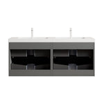 Floating Bathroom Vanity with Double Sinks and 4 Drawers, Plywood, Dark Grey