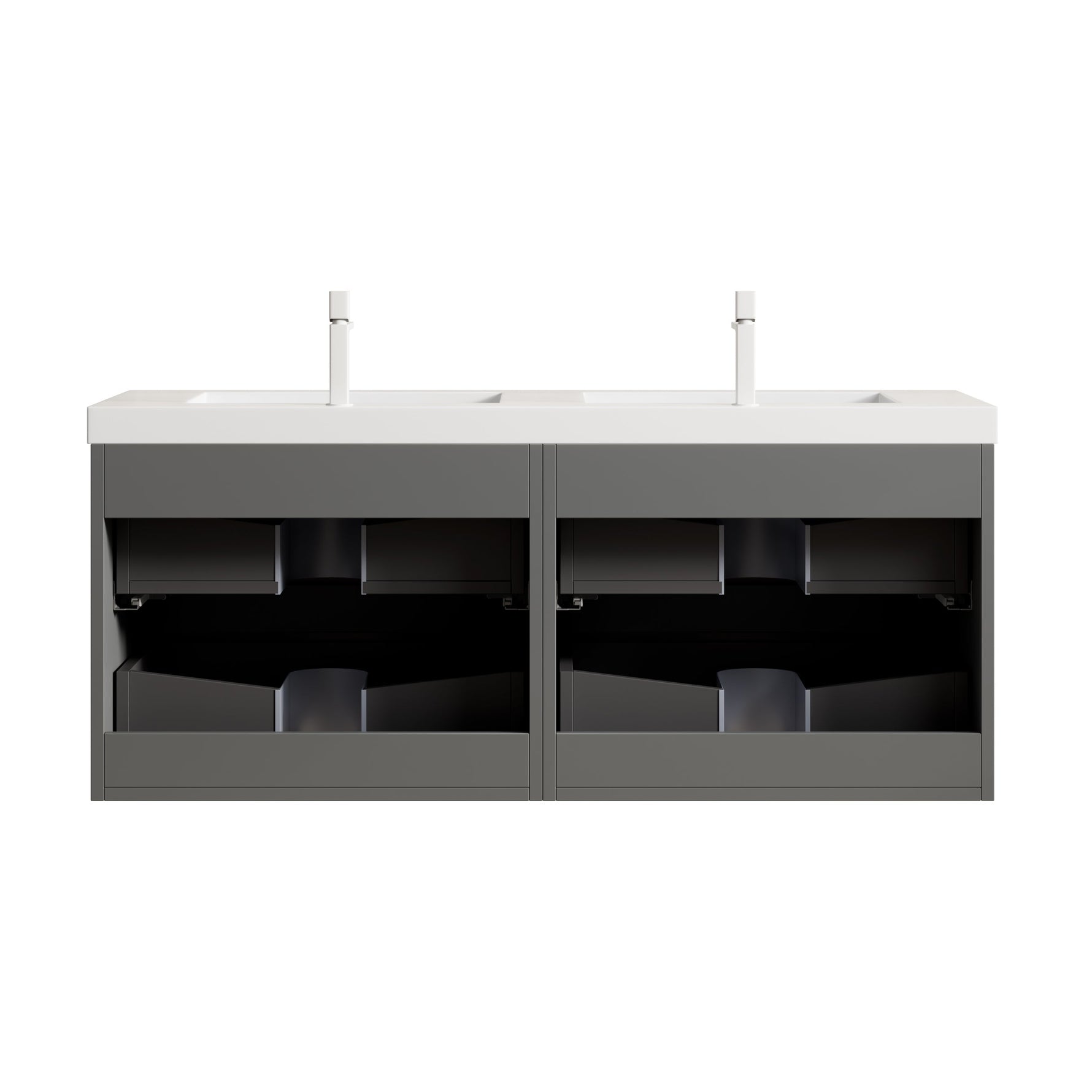 Floating Bathroom Vanity with Double Sinks and 4 Drawers, Plywood, Dark Grey
