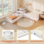 90x200 L-Shaped Platform Bed with Trundle & Storage, White