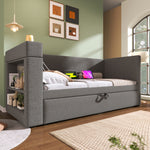 Upholstered Bed 140x200cm with USB, Storage & LED, Grey