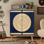 Modern Shoe Cabinet with Geometric Doors and Multi-Level Storage, Blue and Natural