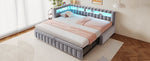 Upholstered Extendable Sofa Bed with LED Lighting, USB Port and Striped Pattern, 90x200cm, Light Grey Velvet