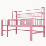 Low Loft Bed with Storage Compartments, 90x200cm, Pink Metal Frame