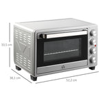 Mini Oven 32L 1600W Electric with Slag Tray, Stainless Steel & Glass, Silver