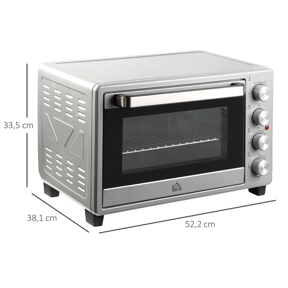 Mini Oven 32L 1600W Electric with Slag Tray, Stainless Steel & Glass, Silver