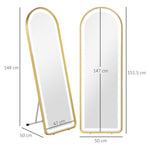 Full-Length Mirror, Dimmable LED, Wall & Standing, Touch Switch, Gold