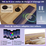 Double Bed 180x200cm Storage with LED, USB/Type-C, 2 Drawers & Bedside Tables Natural Wood