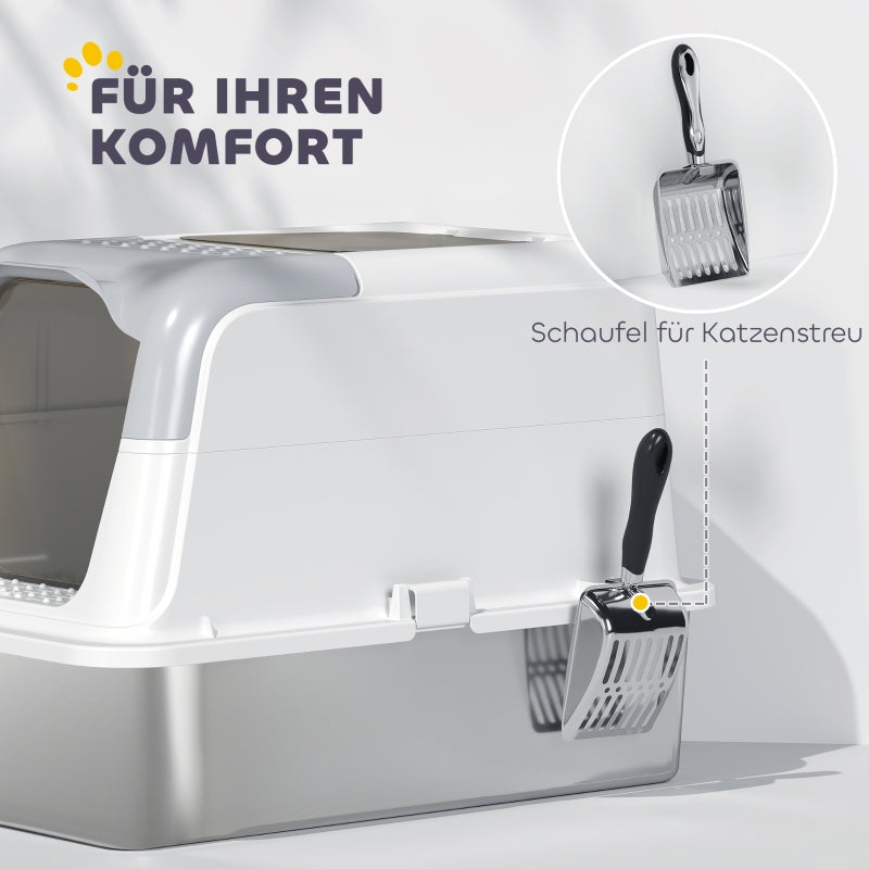 Cat Litter Box with Lid, Litter Scoop, Stainless Steel