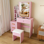 Dressing Table Set with LED Mirror, Stool & 4 Drawers, Pink