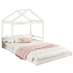 House Bed 140x200cm House Shape Slatted Base - White Pine