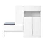 Trendy 2-in-1 Shoe Cabinet with Curved Doors, Soft-Close, Adjustable Compartments, Upholstered Bench, White