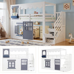 Children's Loft Bed 90x200cm with House Design & Storage, White