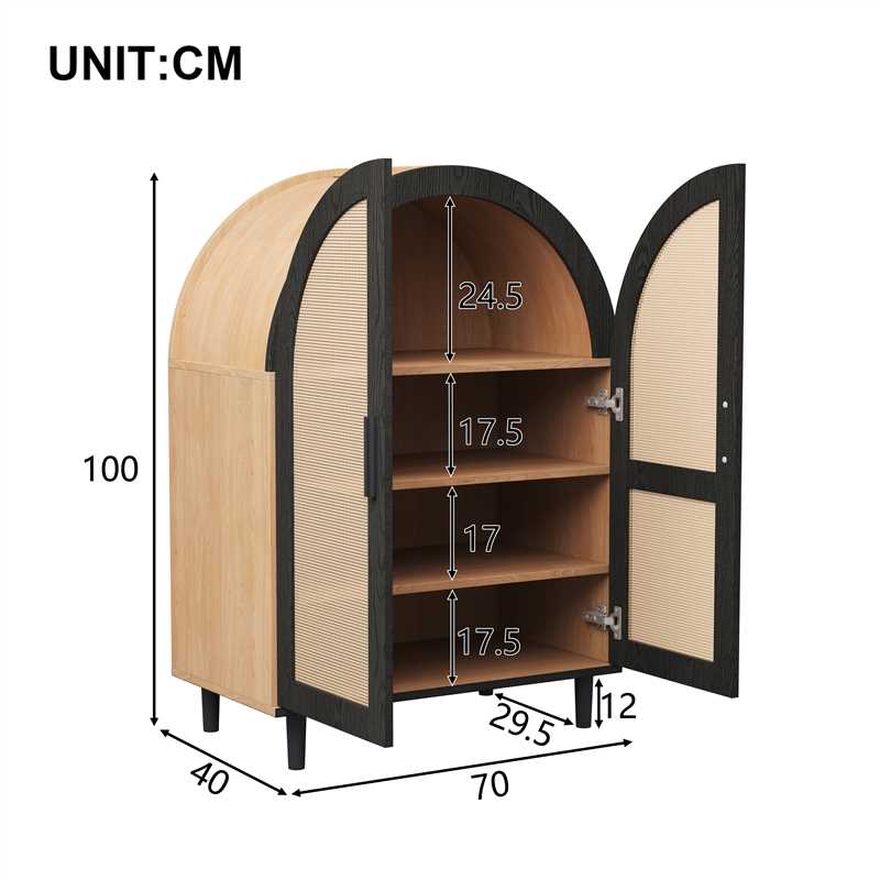 Elegant Sideboard/Shoe Cabinet, Rounded Exterior, Rattan Doors, 3 Shelves