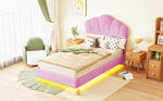 Upholstered Bed 90x200cm, Cloud Headboard & LED, Pink Velvet