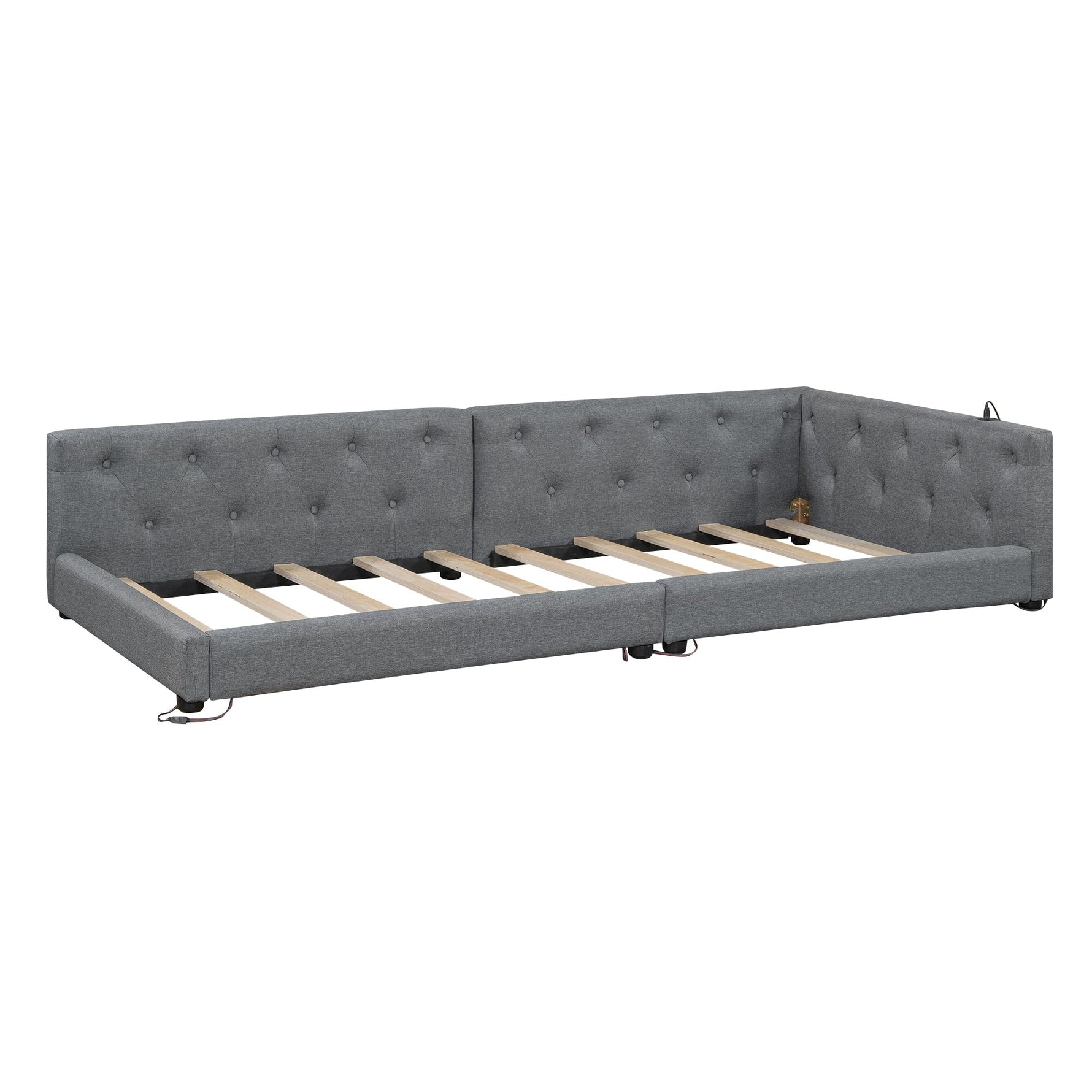 Sofa Bed Daybed 90x200cm Button Tufting Ambient LED USB-C Beige Linen