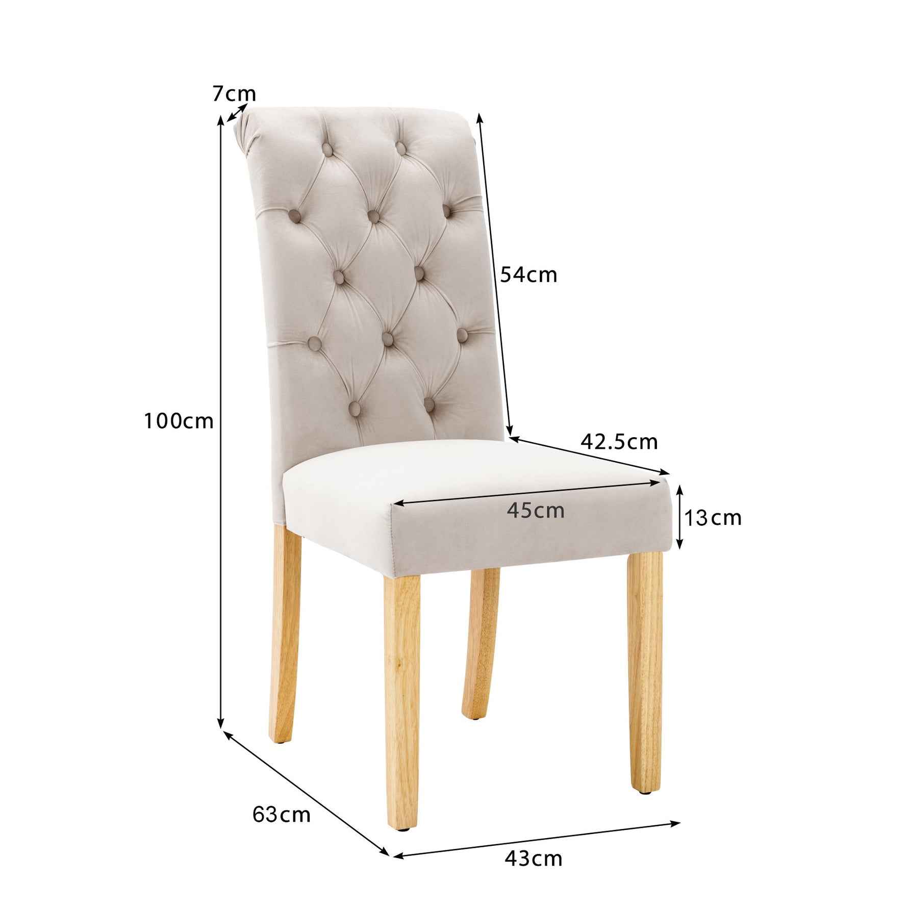 Velvet Dining Chairs Set of 4 with Oak Legs and Chrome Knocker Beige