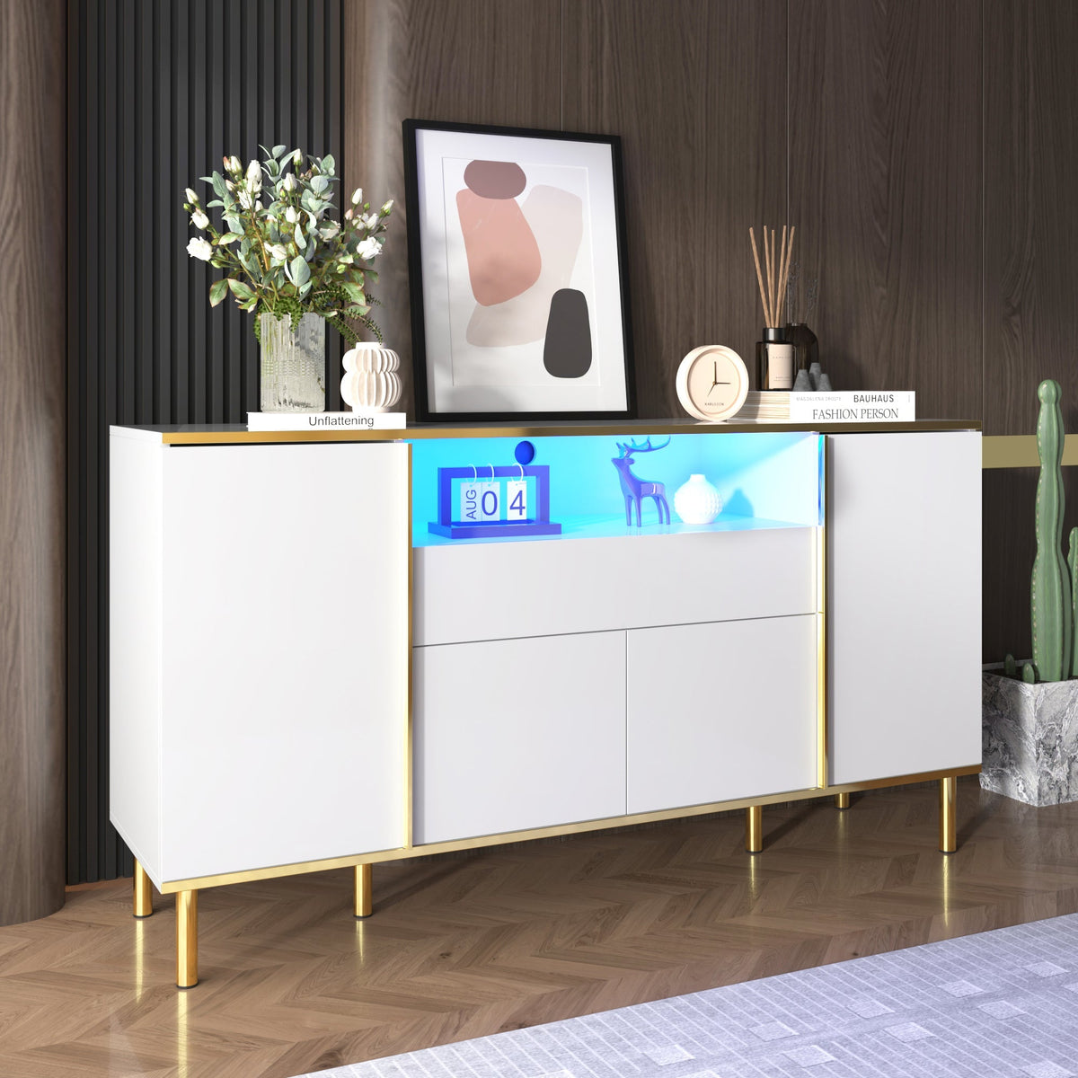 Sideboard, Chest of Drawers with 1 Drawer, High-Gloss White