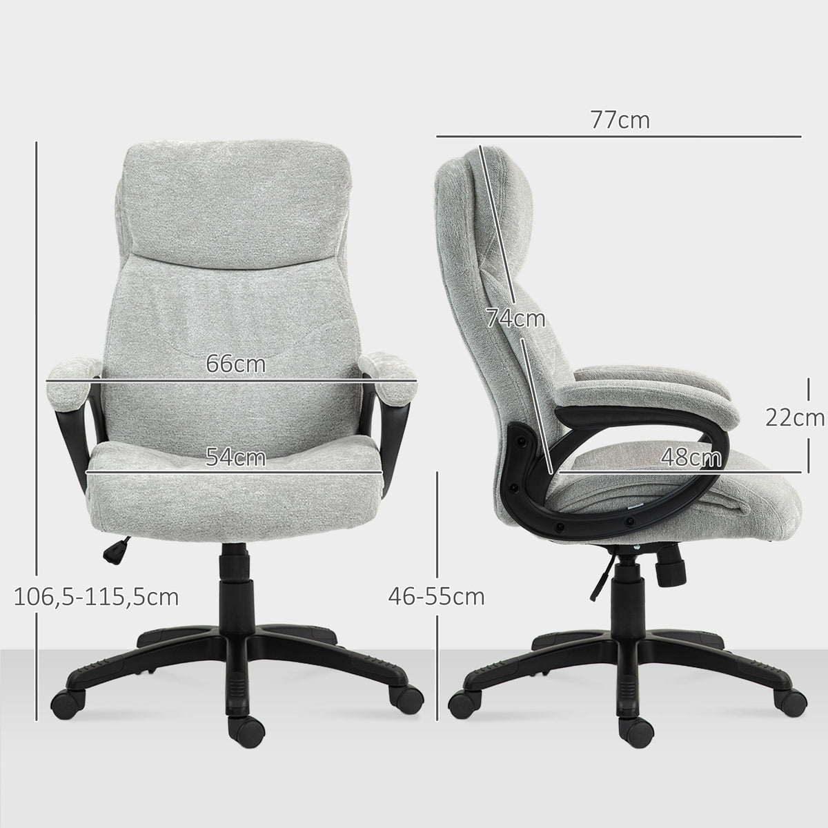 Office Chair, Rocking Function, Ergonomic, Height-Adjustable, Padded, Light Grey
