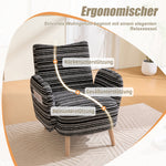 Modern Armchair with Side Pocket and Solid Wood Legs, Circular Pattern Fabric