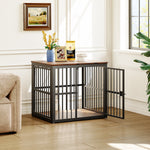 Modular Dog Crate Furniture 3 Doors Waterproof Top 2-in-1 Side Table Stackable - Retro Brown