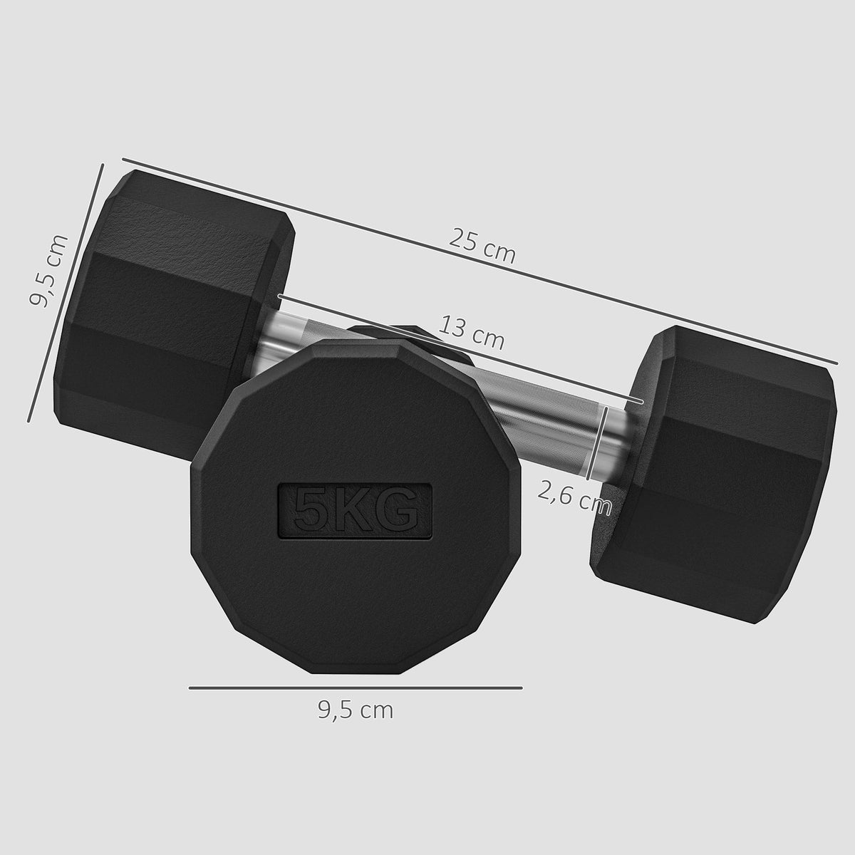 Dumbbell Set 10 kg, Non-Slip Metal, Black
