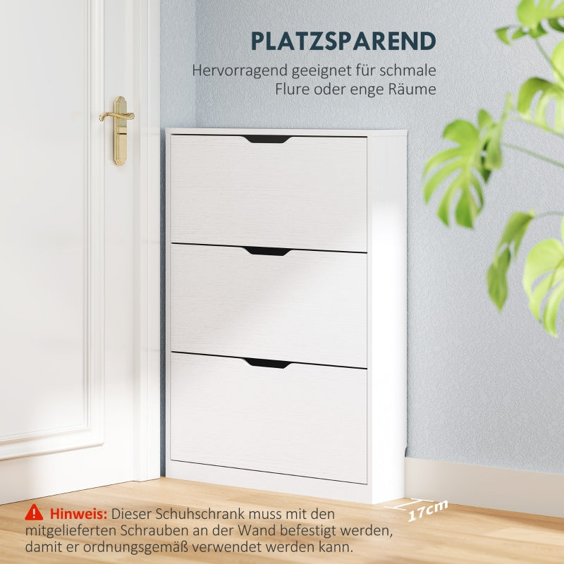 Shoe Cabinet with 3 Doors, Narrow, White
